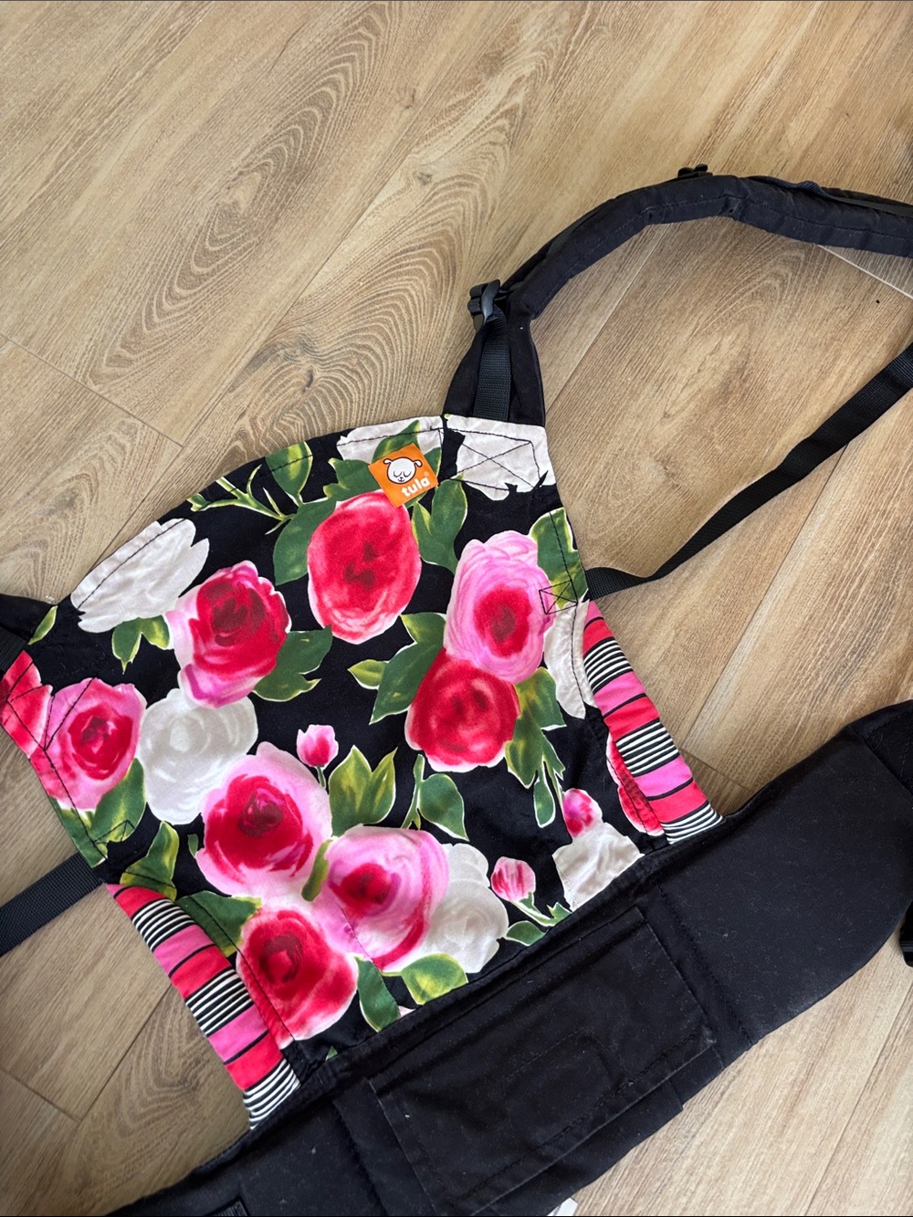 Tula Black Carrier with Pink & White Rose Print